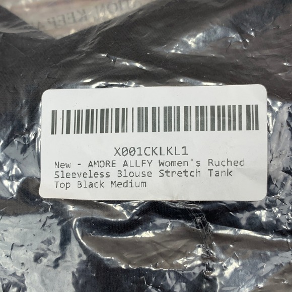 Amore All.F.Y Womens Black Ruched Blouse Stretch Tank Top Medium New Made in USA - Picture 7 of 7